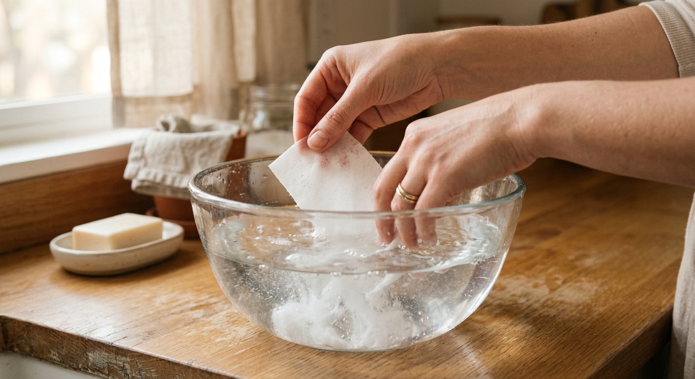 Laundry sheet dissolving in water