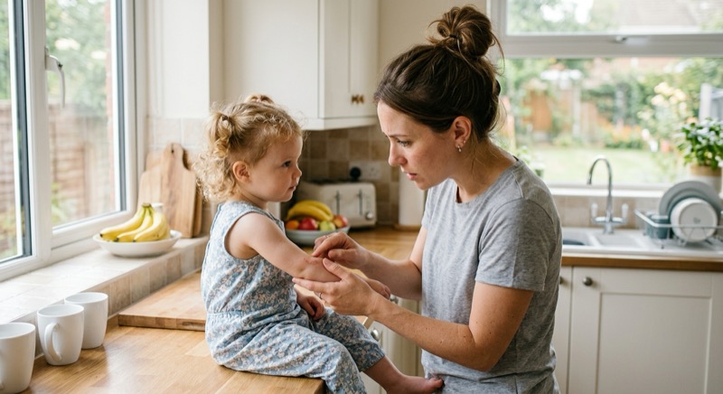 Mother holding toddler